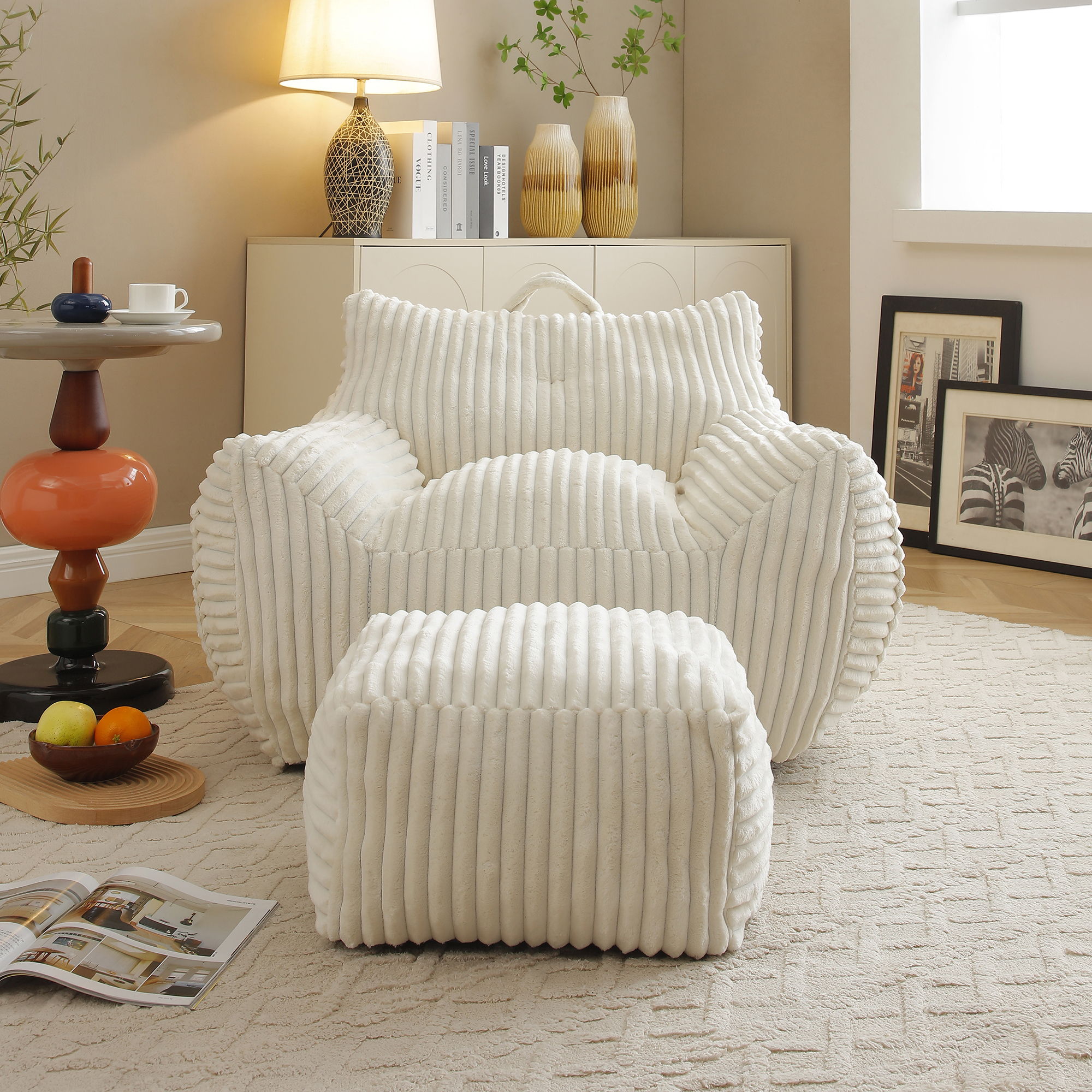 Giant Bean Bag Chair with Armrests & Footstool