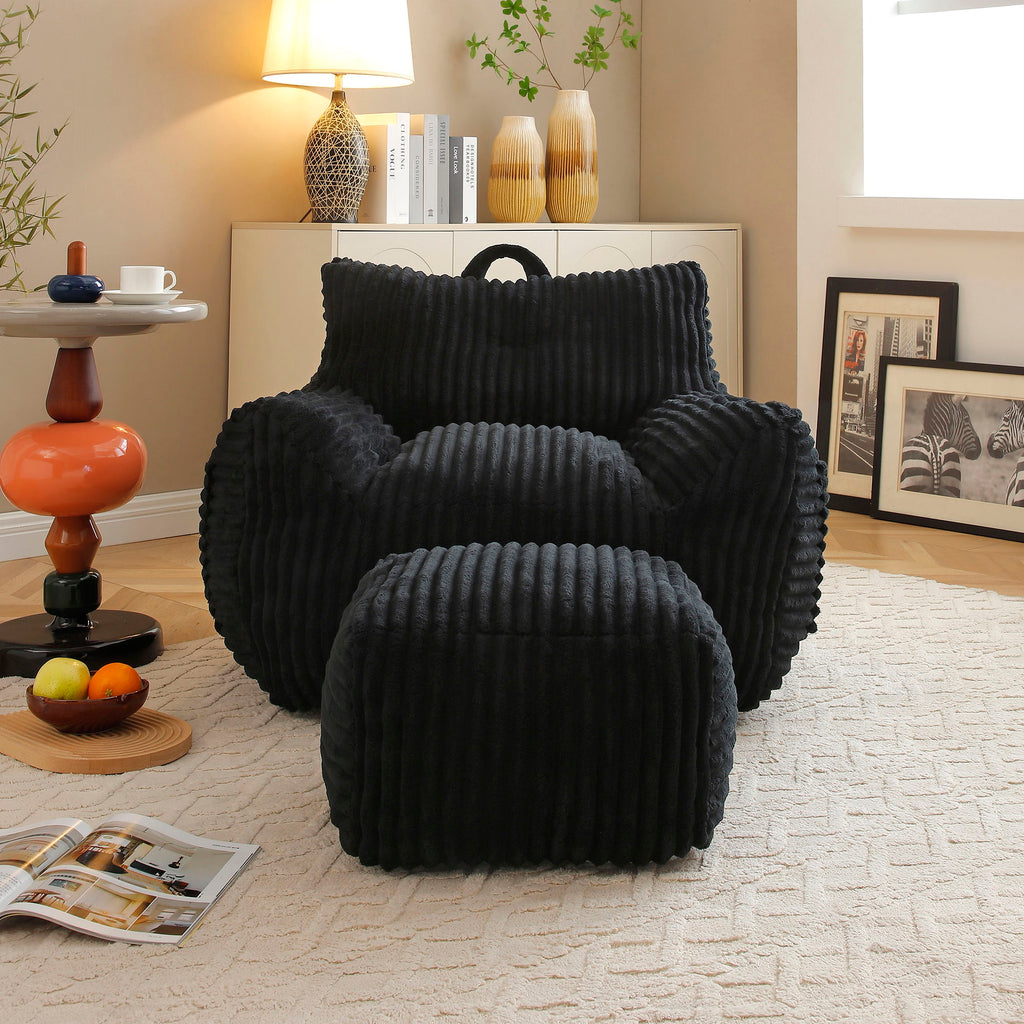 Giant Bean Bag Chair with Armrests & Footstool