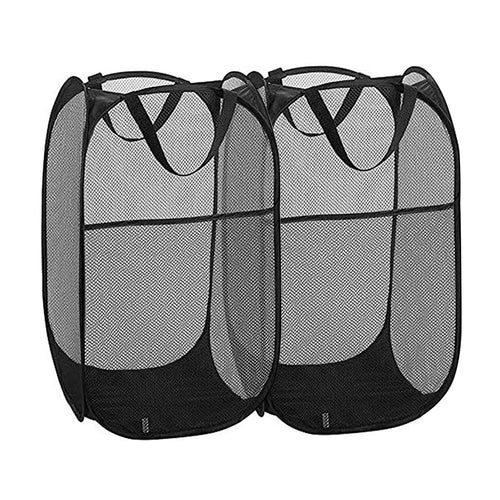 Buenod 2 Pack Pop Up Laundry Hampers Collapsible Mesh Laundry Basket Foldable Clothes Hampers for Bathroom College Dorm Travel (Black)