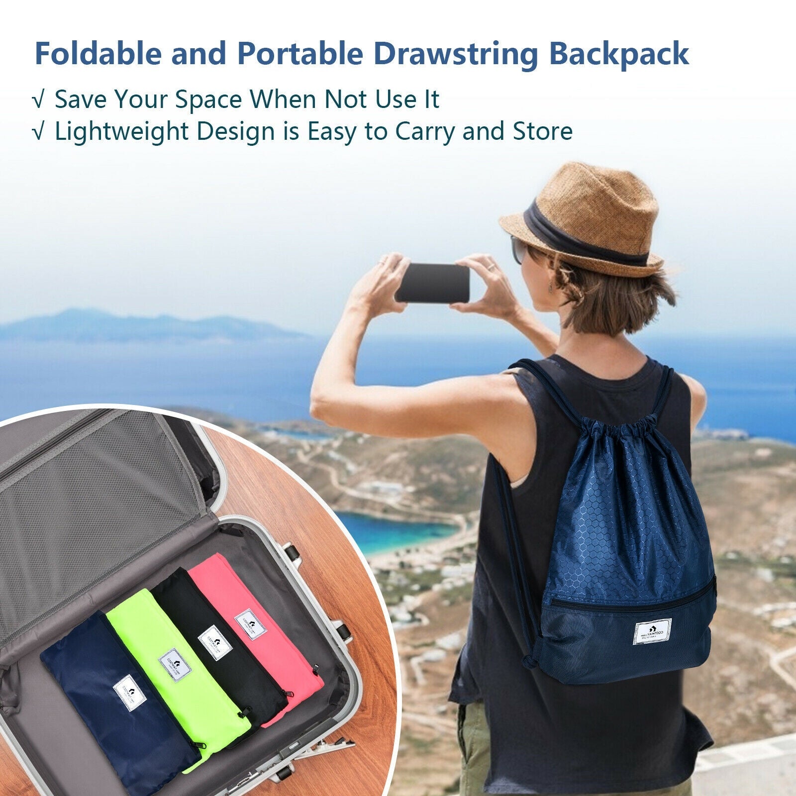 Foldable Drawstring Backpack – Lightweight College Bag for Campus & Gym