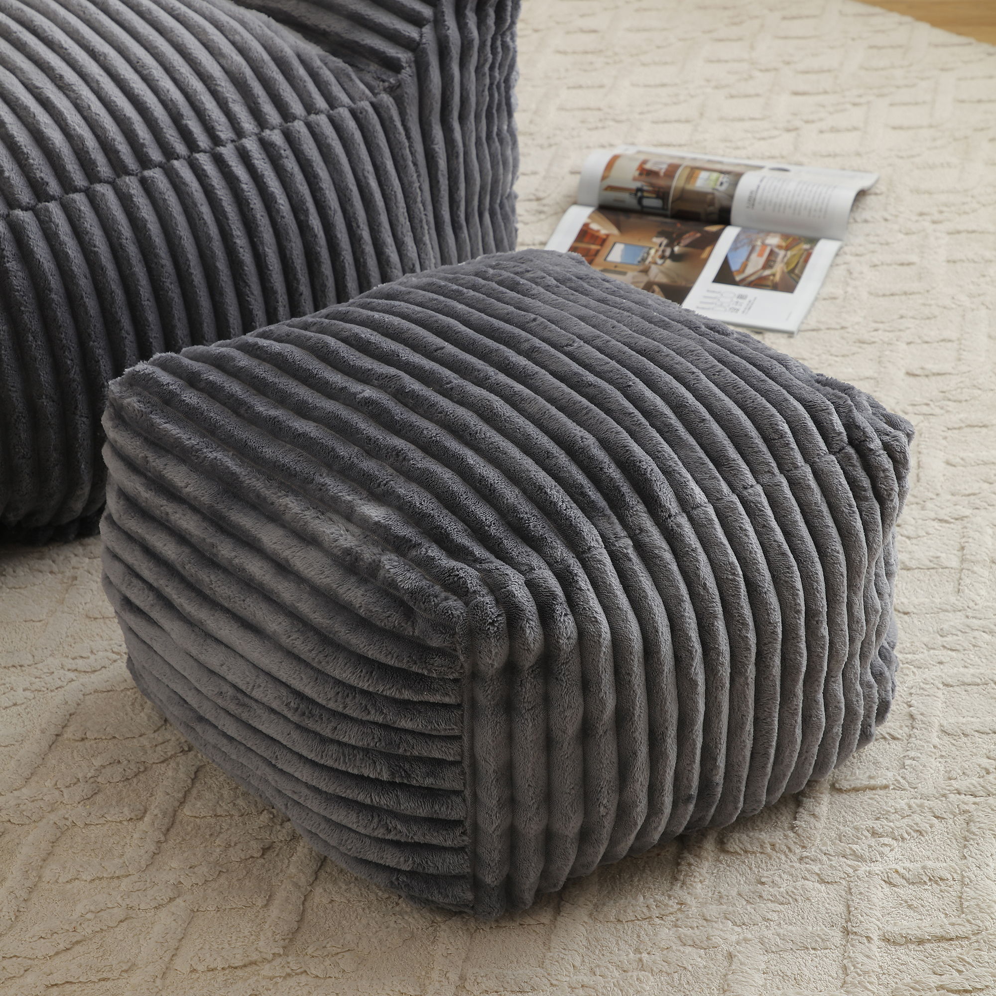 Giant Bean Bag Chair with Armrests & Footstool