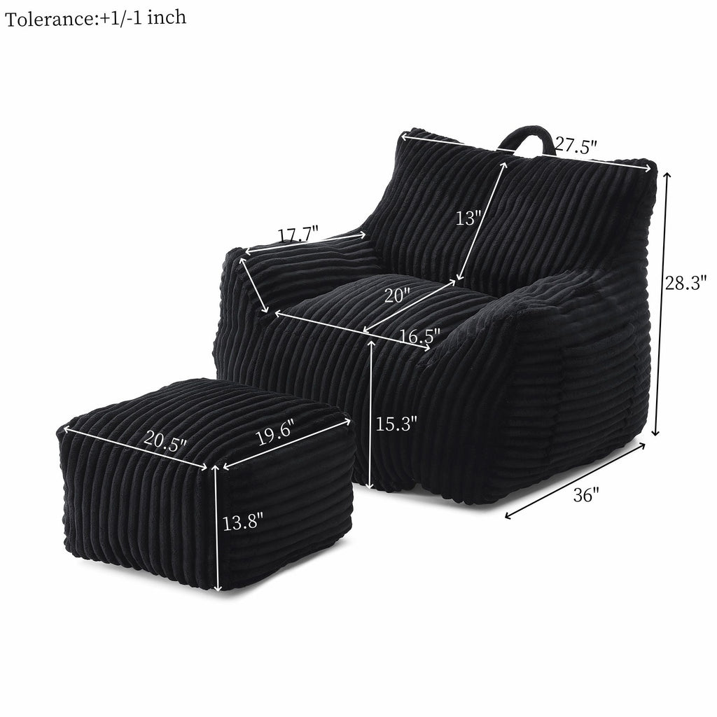 Giant Bean Bag Chair with Armrests & Footstool