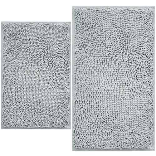 Chenille Bath Mat Set (2-Piece) Ultra-Soft, Non-Slip & Machine Washable | Light Grey