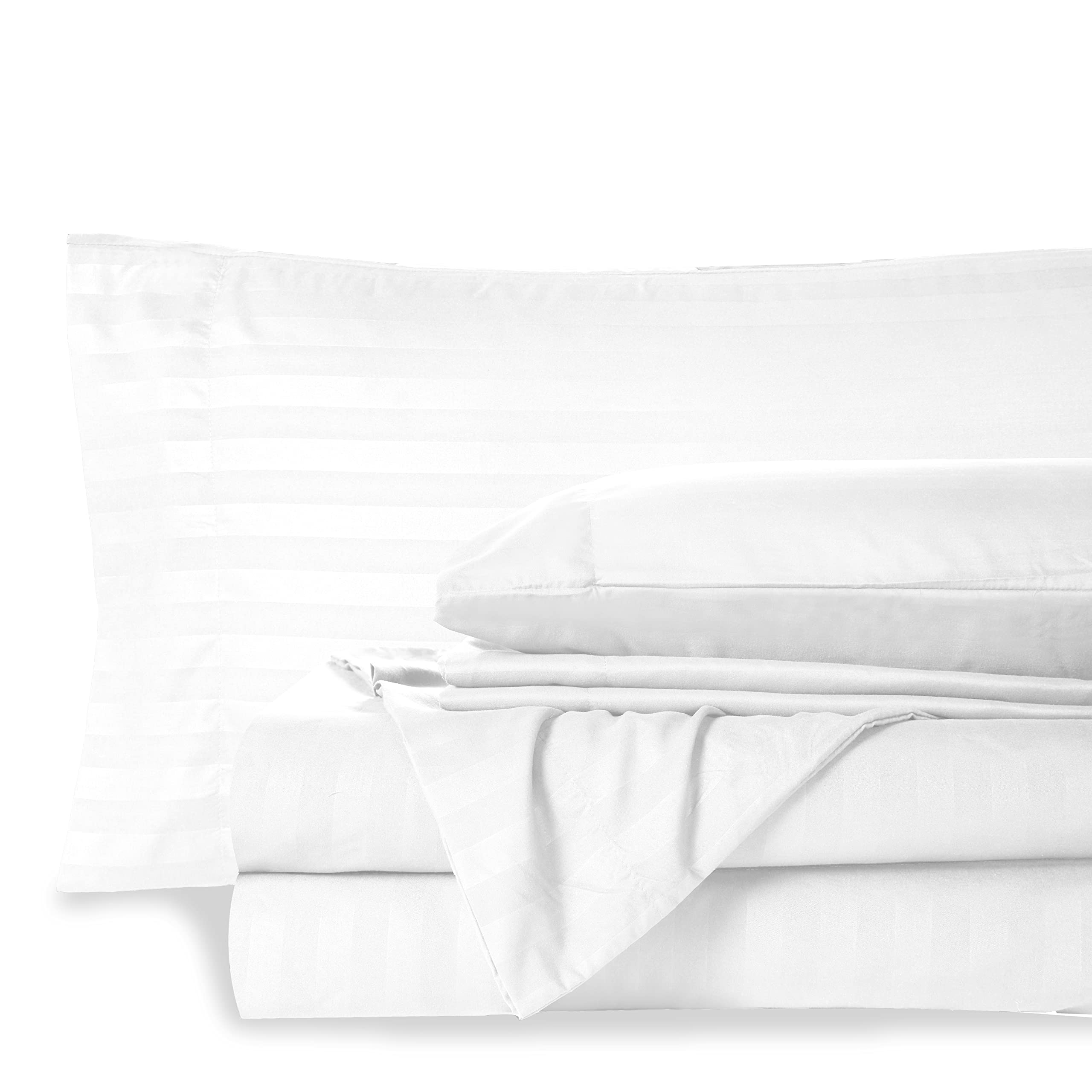 Twin XL Stripe Sheet Set – 4-Piece Luxury Cooling Sheets, White | Mocassi