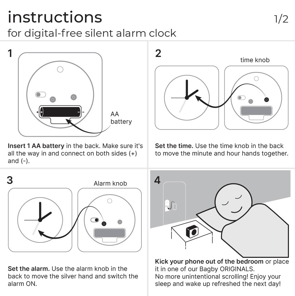 Silent Analog Alarm Clock – Minimalist Wood Design