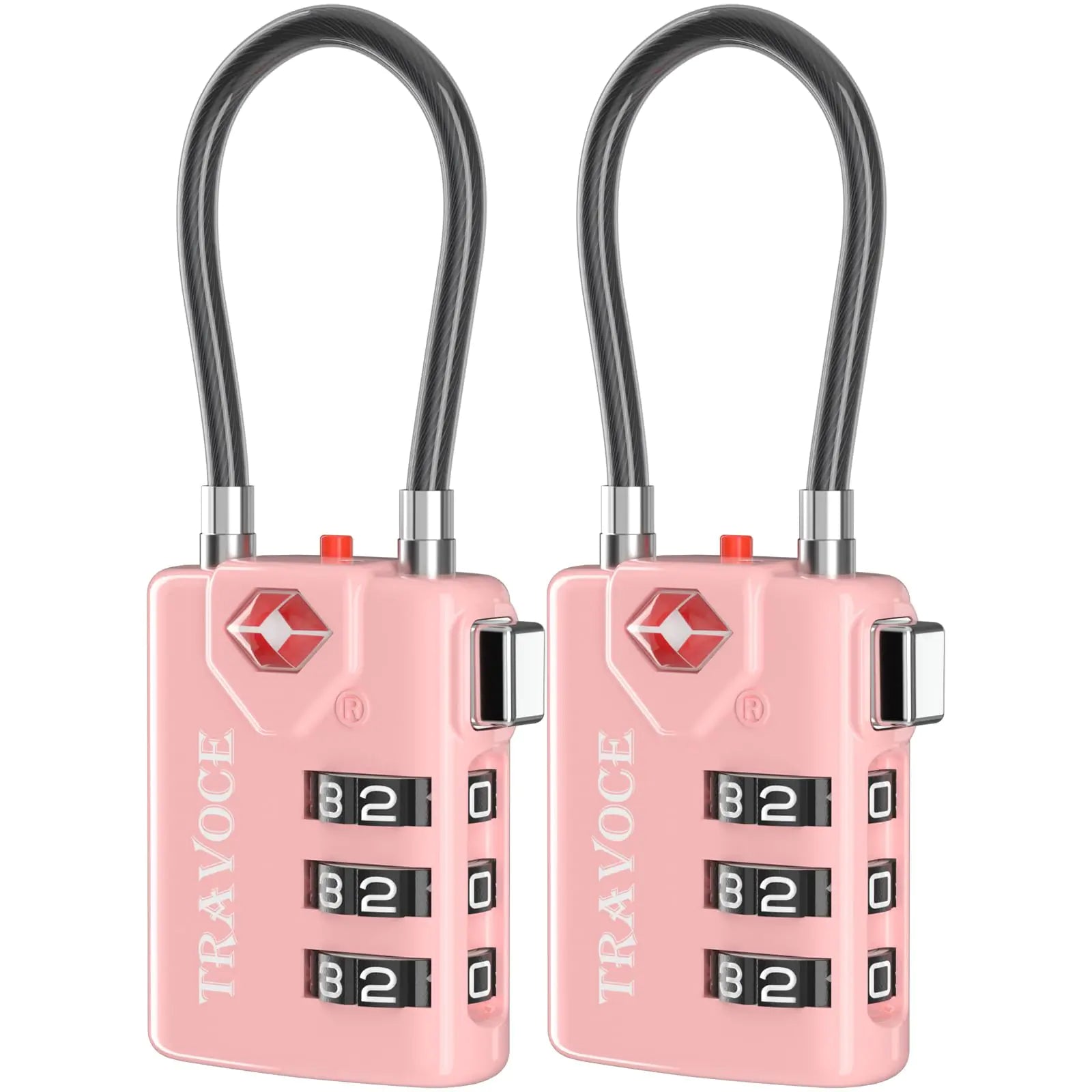 TSA Approved Cable Locks for College – Luggage, Gym Locker & Backpack (Pink 2-Pack)