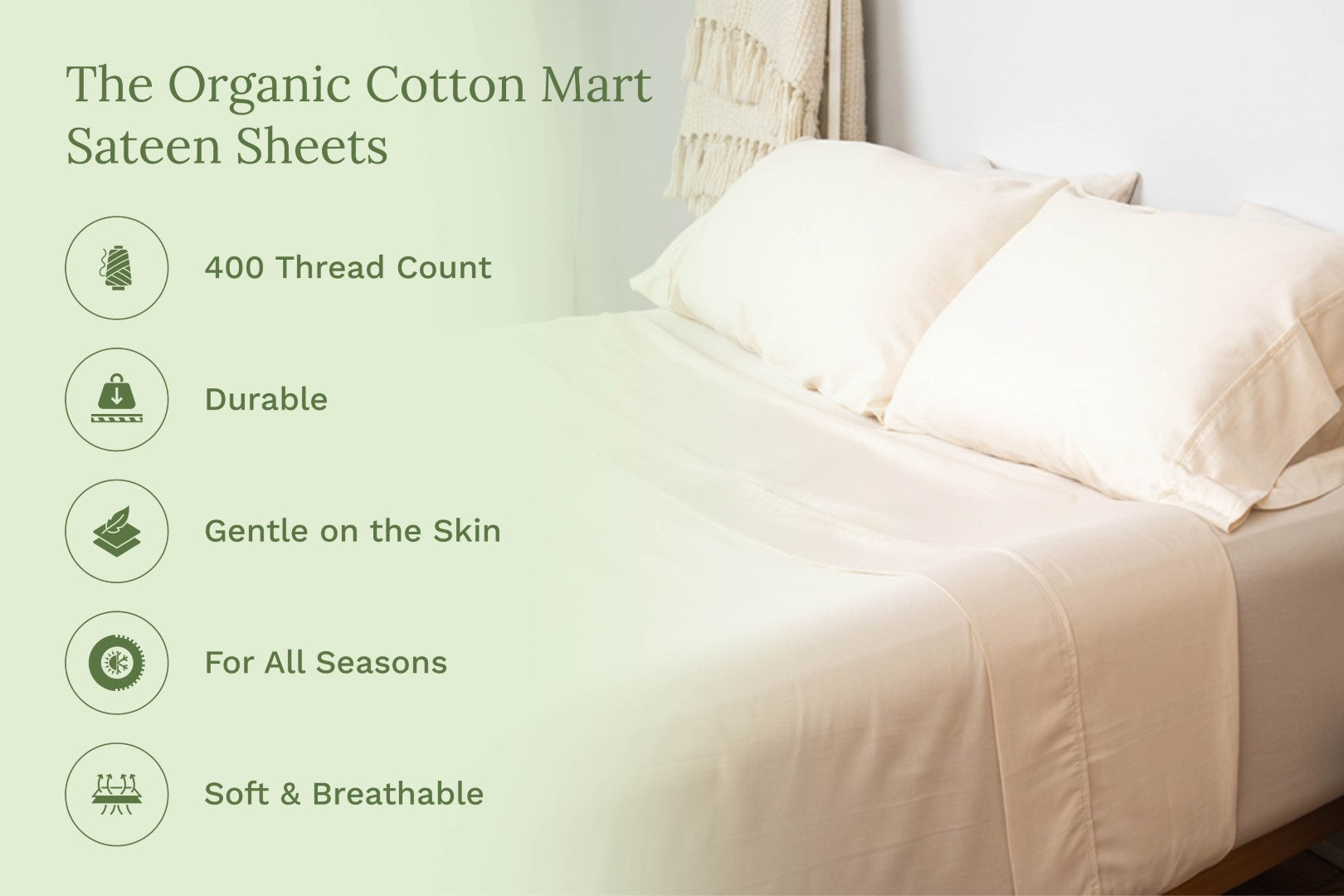 Organic Sateen Sheet Set – 100% GOTS Certified Cotton | Dorm Ready