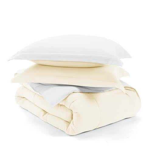 Twin XL Reversible Comforter Set – White & Cream | 2-Piece Microfiber