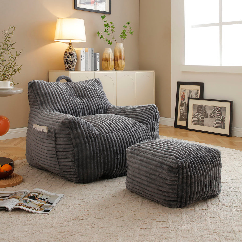 Giant Bean Bag Chair with Armrests & Footstool