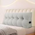 Dorm Backrest Pillow – Triangular Headboard Cushion with Side Pockets (Light Grey, 24×8×20 in)