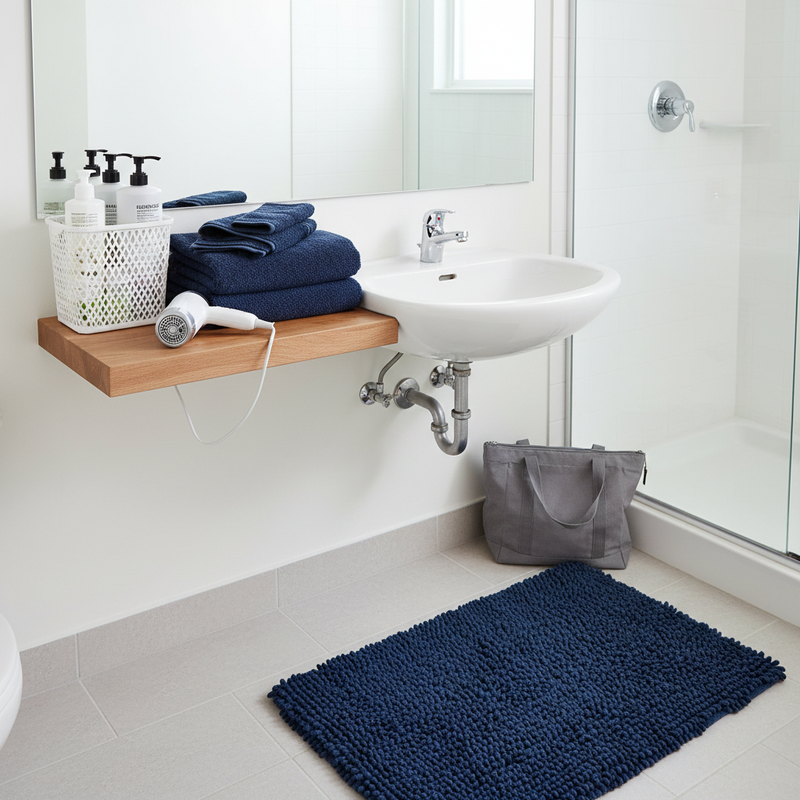 Bathroom – Shower Caddy, Towels & Bath Mat