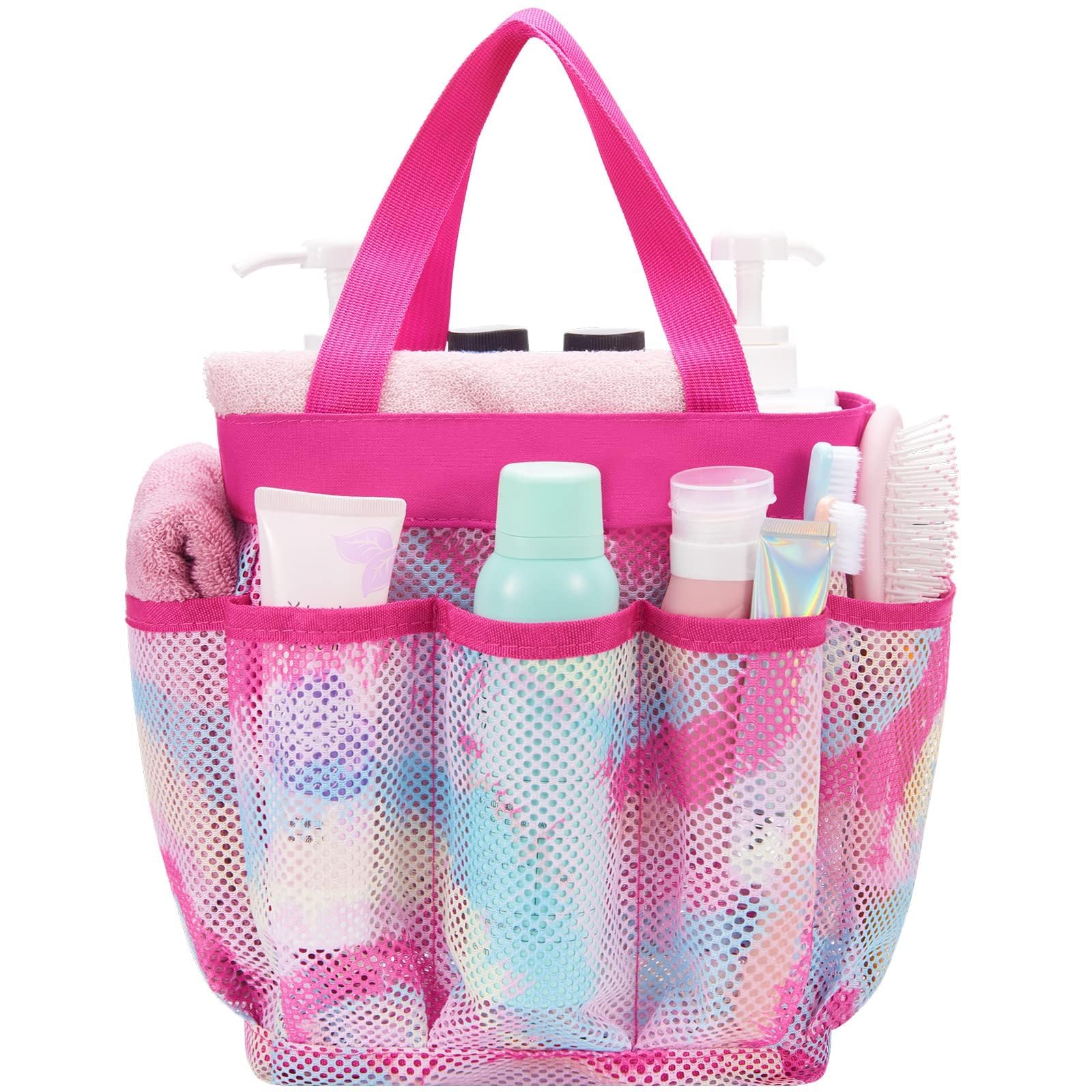 The Dorm Shower Caddy That Does It All — Tie-Dye Mesh Tote with 8 Pockets