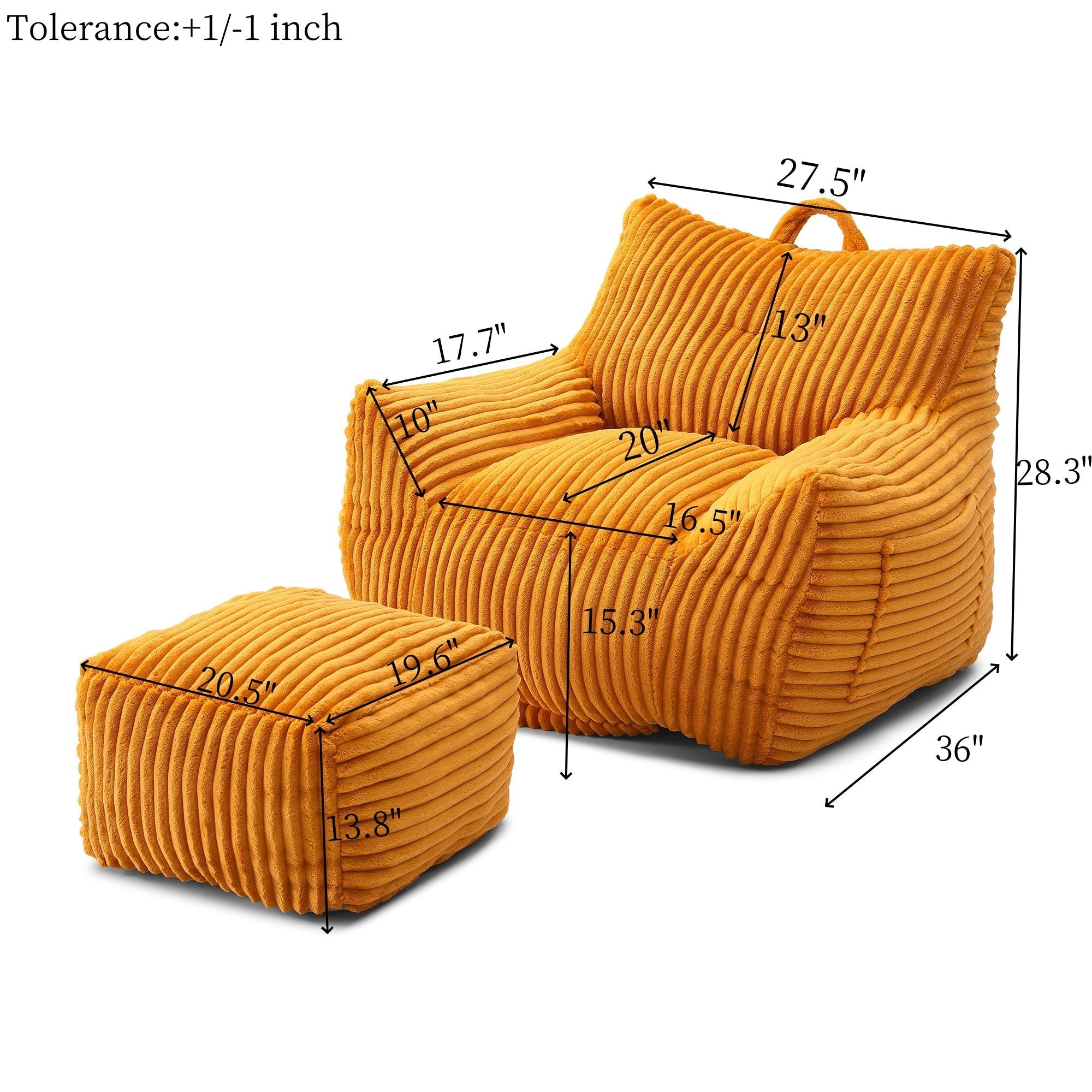 Giant Bean Bag Chair with Armrests & Footstool