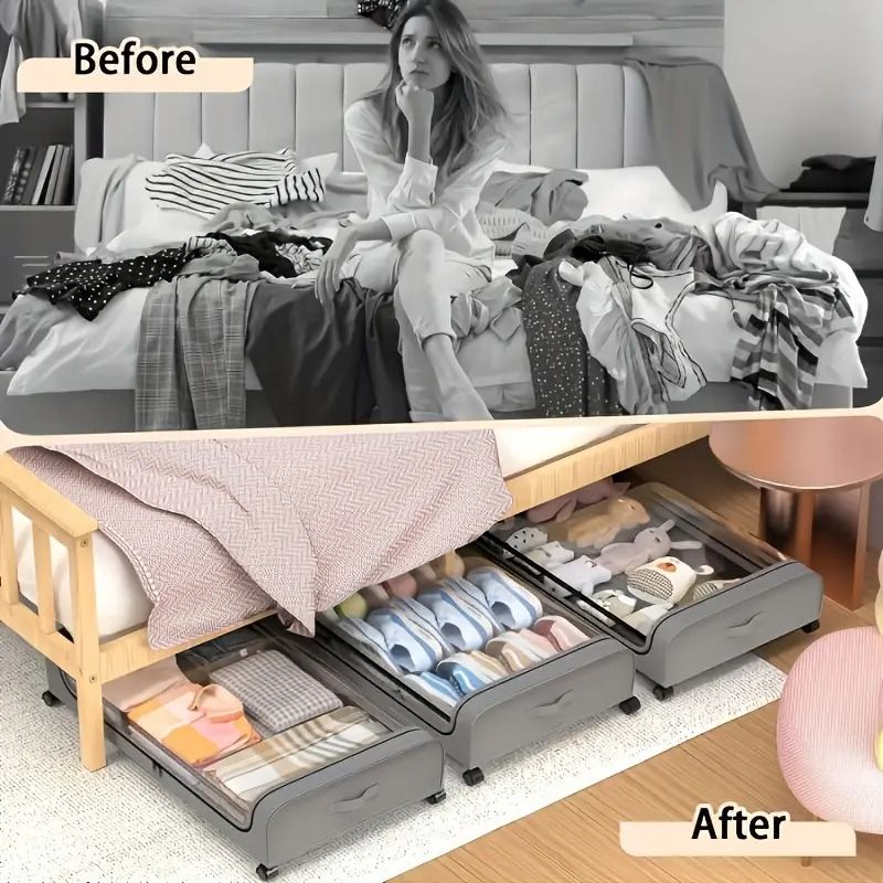 Under Bed Storage Containers with Wheels & Metal Frame — 2-Pack