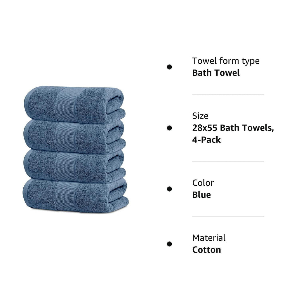 Soft Bath Towels for Dorm 4 Pack Luxury Plush Cotton 28x55 Inches